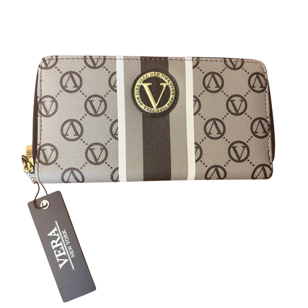 Vera New York Signature Zip Around Wallet Black Grey Monogram VNWS22962 NEW